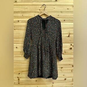 Madewell Size 0 Balsam Tie Neck Red White & Blue Star Print Silk Mini Dress
